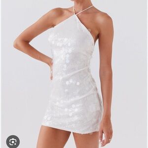 Peppermayo White Sequin Halter Dress